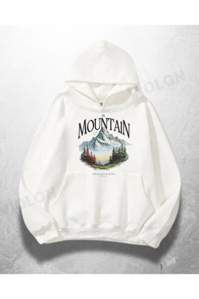 Bravebell Hanorac alb unisex Mountain cu imprimeu supradimensionat Swea tricou