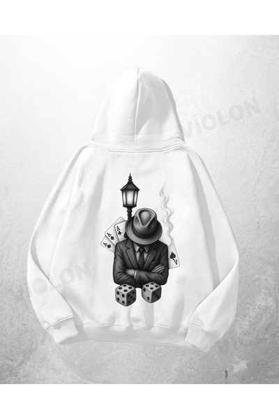Bravebell Hanorac alb unisex Gambler cu imprimeu supradimensionat Swea tricou