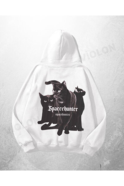 Violon Λευκό Unisex Spacehunter με τύπωμα oversized Φούτερ με κουκούλα