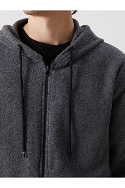 LC Waikiki Kapüşonlu Uzun Kollu Polar Erkek Fermuarlı Sweatshirt (W5)