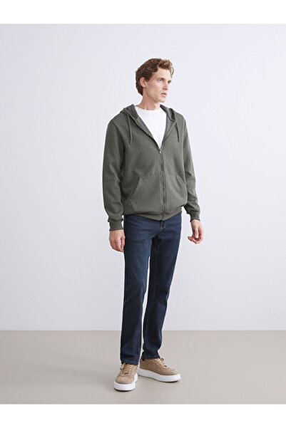 LC Waikiki Khaki Hooded Long Sleeve Men's Zippered Sweatshirt