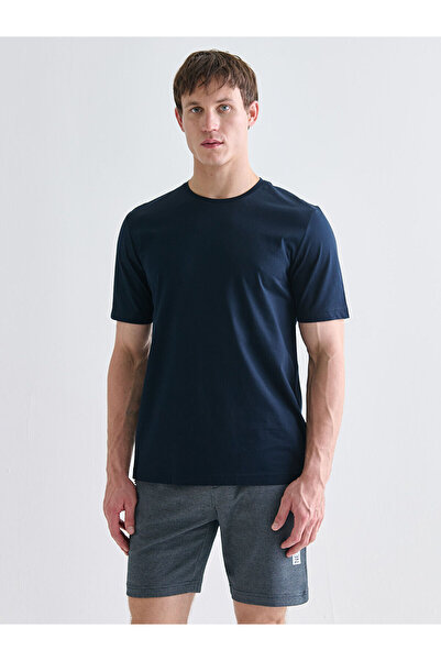 LC Waikiki Navy Blue Crew Neck Short Sleeve Mercerized Men's T-Shirt