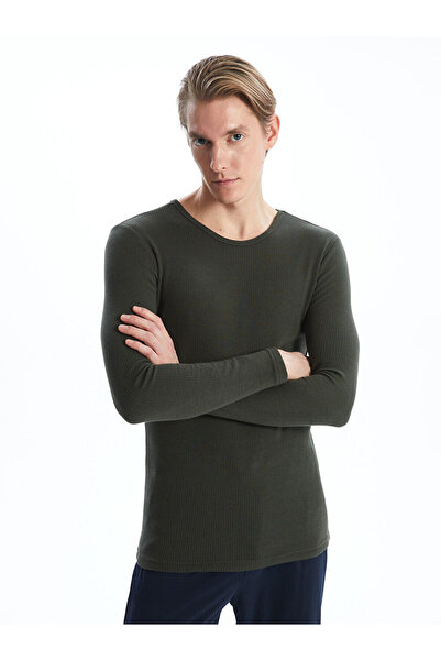 LC Waikiki Ανδρικό μπλουζάκι πιτζάμα με μακρυμάνικο λαιμόκοψη χακί