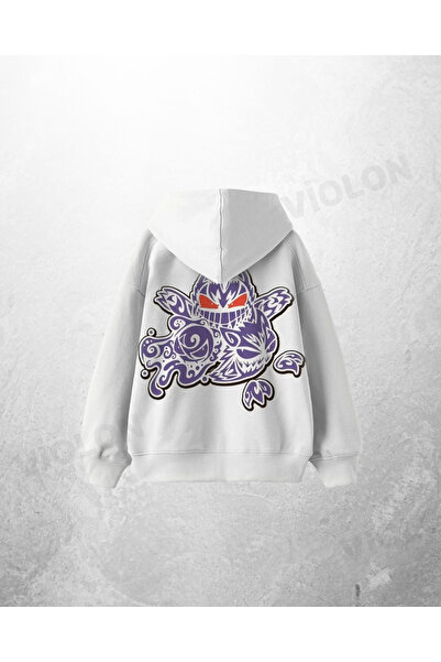 Violon Λευκό Unisex Doodle Monster με τύπωμα oversized Φούτερ με κουκούλα