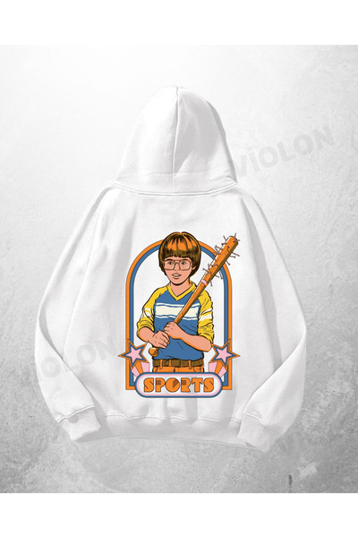 Violon Λευκό Unisex Sports με τύπωμα oversized Φούτερ με κουκούλα