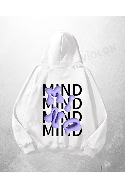 Violon Hanorac alb unisex Mind cu imprimeu supradimensionat Swea tricou