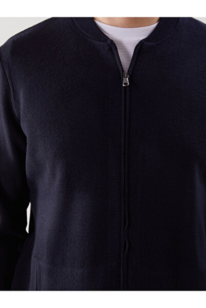 LC Waikiki Navy Blue College Collar Plain Men's Knitwear Cardigan