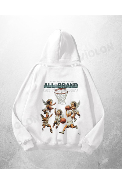 Violon هودي سويت شيرت أبيض للجنسين بطباعة جميع الماركات بمقاس كبير