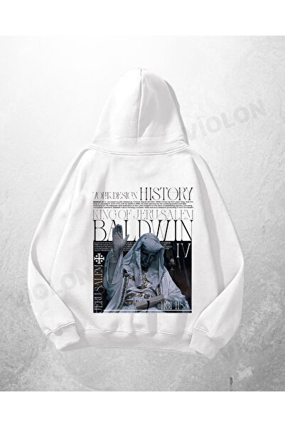 Violon Hanorac alb unisex cu imprimeu, supradimensionat
