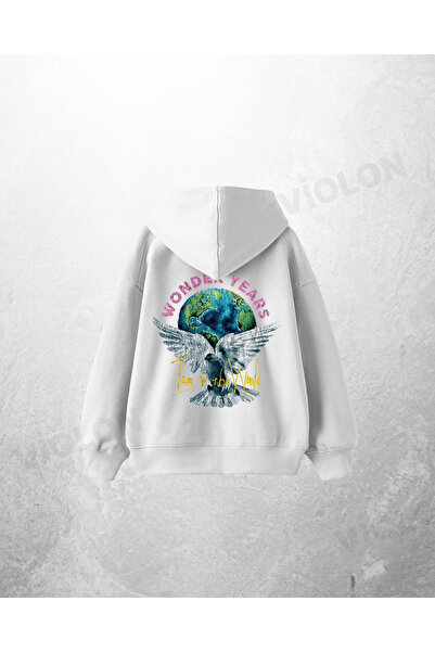 Violon Λευκό Unisex The Wonder Years με τύπωμα oversized Φούτερ με κουκούλα