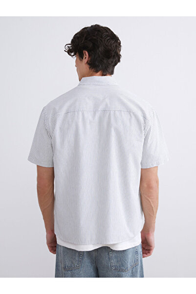 LC Waikiki Ανδρικό πουκάμισο XSIDES Μαύρο με κοντό μανίκι με ρίγες από ποπλίνα