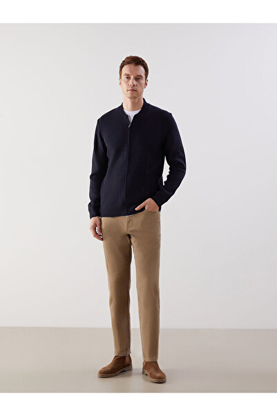 LC Waikiki Navy Blue College Collar Plain Men's Knitwear Cardigan