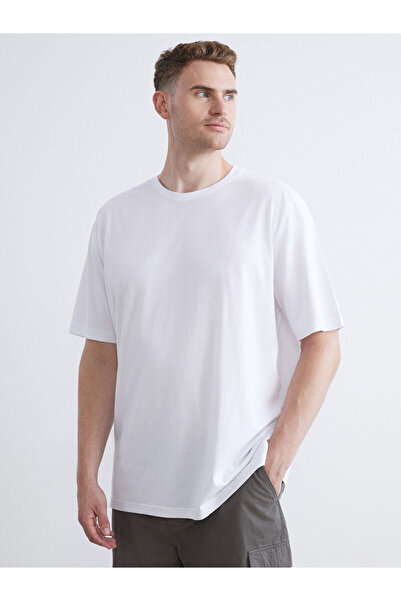 LC Waikiki Ανδρικό μπλουζάκι Peak New Season Plus Size Basic από βαμβακερό χτενισμένο βαμβάκι