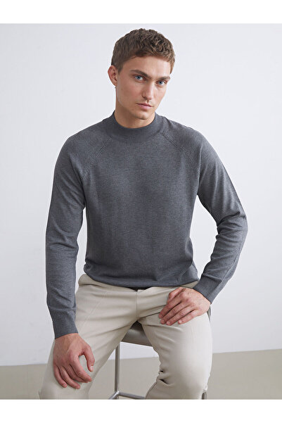 LC Waikiki Gray Half Turtleneck Long Sleeve Men's Knitwear Sweater