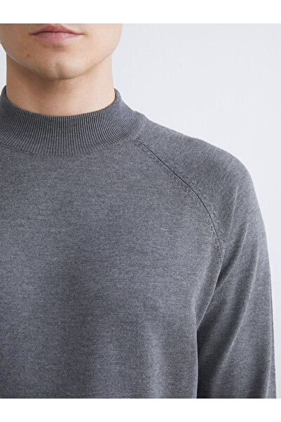 LC Waikiki Gray Half Turtleneck Long Sleeve Men's Knitwear Sweater