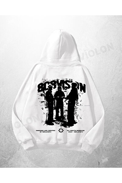 Violon Λευκό Unisex Gangster με τύπωμα oversized Φούτερ με κουκούλα