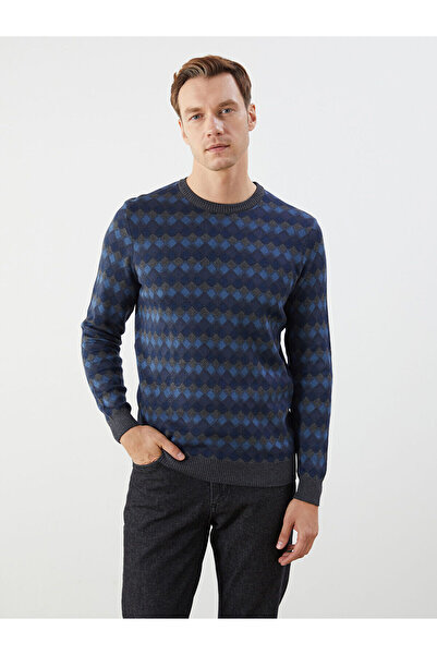 LC Waikiki Lcwaikiki Classic Indigo Crew Neck Long Sleeve Argyle Pattern Men'...