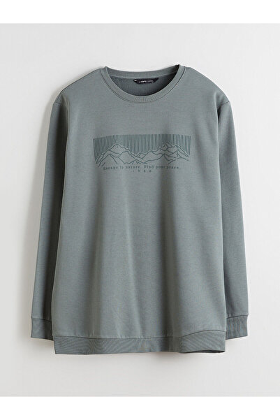 LC Waikiki Vizyon Yeni Sezon Bisiklet Yaka Baskılı Erkek Sweatshirt