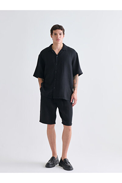 LC Waikiki Μαύρο ανδρικό σορτς μουσελίνας άνετο και άνετο