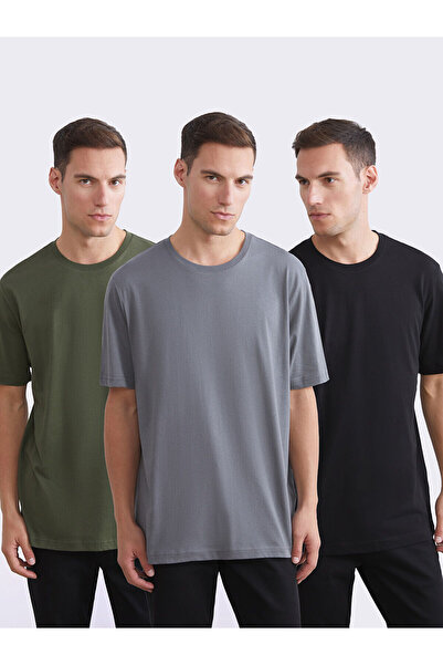 LC Waikiki Özmarka Yeni Sezon Bisiklet Yaka Penye Erkek Tişört 3'lü Paket