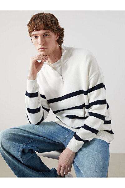 LC Waikiki Stand Collar Long Sleeve Striped Men's Knitwear Sweater