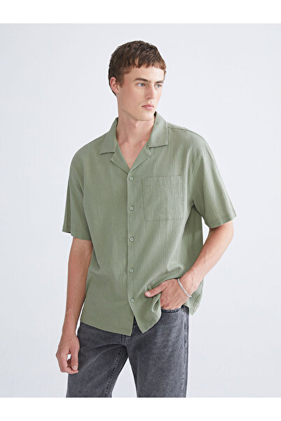 LC Waikiki Мъжка риза с къс ръкав, редовна кройка и курортна яка Haki