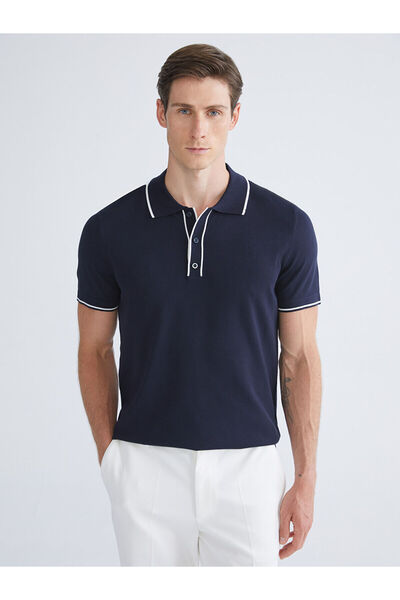 LC Waikiki Navy Blue Polo Neck Short Sleeve Men's Knitwear Sweater