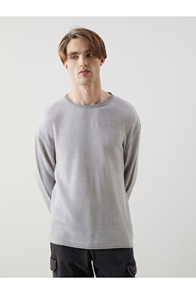 LC Waikiki XSIDE Grauer Langarm-Strickpullover für Herren mit Rundhalsausschnitt