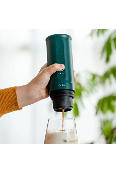 Outin Portable espresso machine Nano Teal, 12/24 V, 7500mAh,20bar,80ml,USB,Ground+capsules,Turquoise