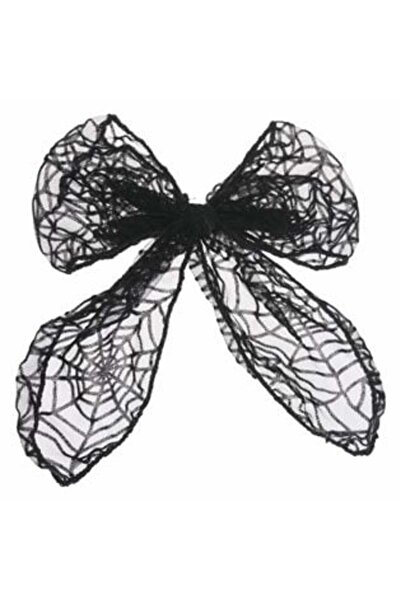 OEMN Agrafă de păr cu fundă neagră și model pânză de păianjen Halloween 14 cm