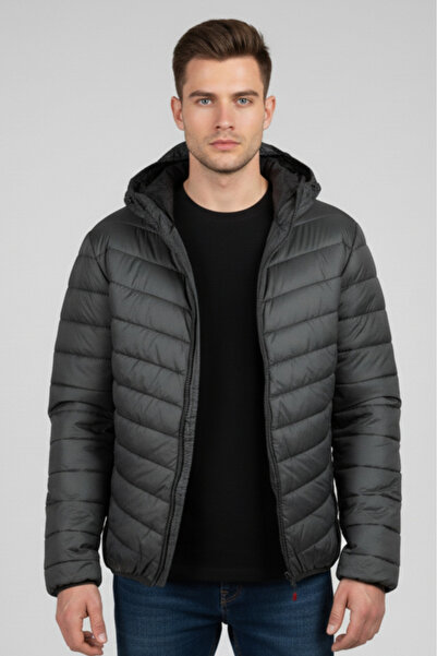 embody Jachetă căptușită cu glugă detașabilă neagră pentru bărbați F02
