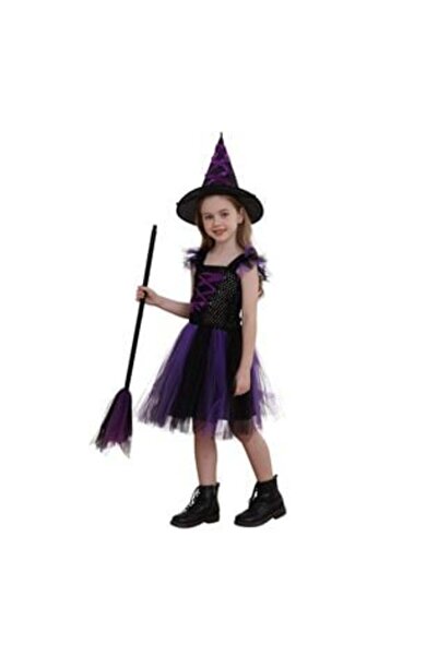 OEM Halloween Witch Costume for Girls - Black Purple Tutu Skirt & Hat