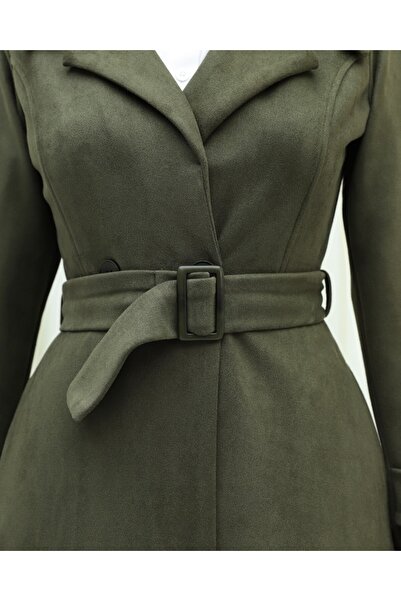 Modamorfo Beli Kemerli Cepli Süet Kap -Haki