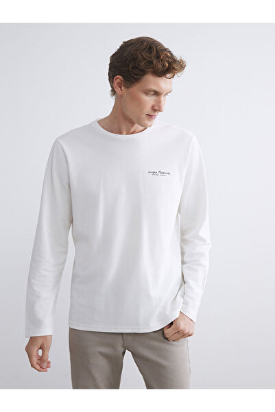 LC Waikiki New Season Crew Neck Long Sleeve Printed Combed Cotton Men's T-Shirt