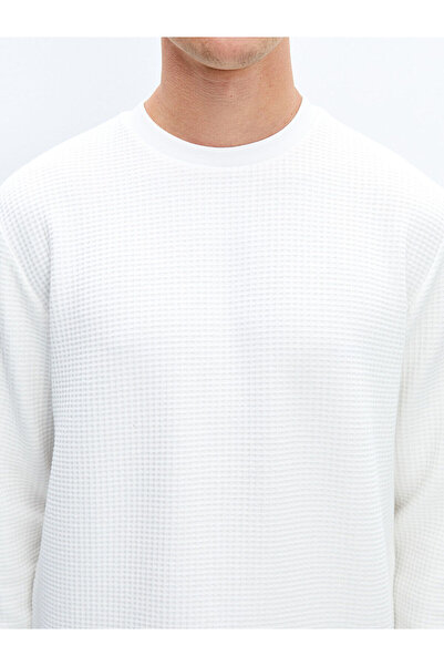 LC Waikiki Ανδρικό φούτερ LCW Vision Ecru - Μακρυμάνικο, λαιμόκοψη, ανάγλυφη