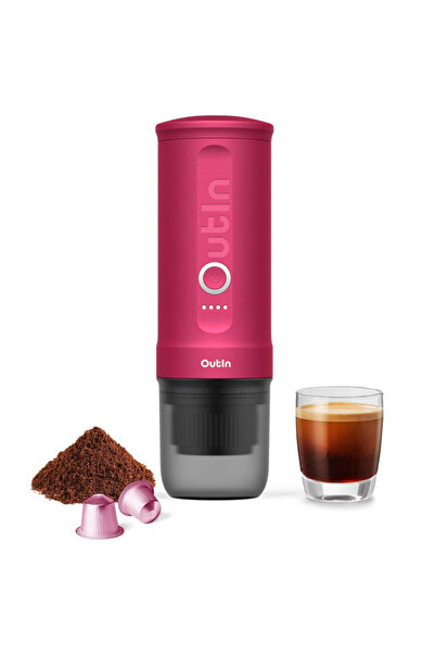 Outin Espressor portabil Nano Crimson Red, 12/24V, 7500mAh, 20bar, 80ml, USB,...
