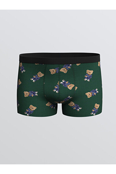 LC Waikiki Özmarka Yeni Sezon Standart Kalıp Pamuklu Esnek Ayı Teddy Baskılı Erkek Boxer