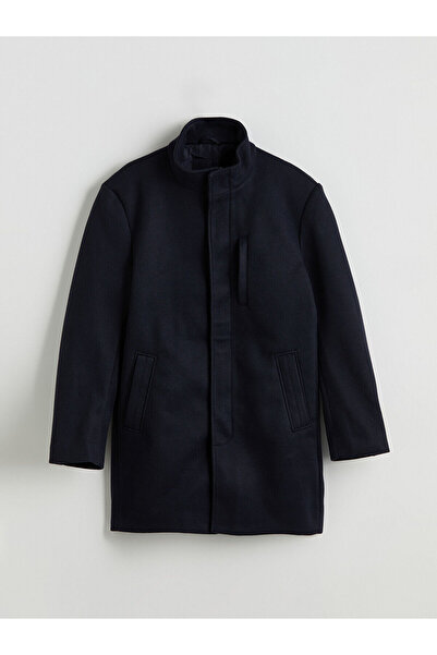 LC Waikiki Lacivert Standart Kalıp Dik Yaka Erkek Kaşe Kaban