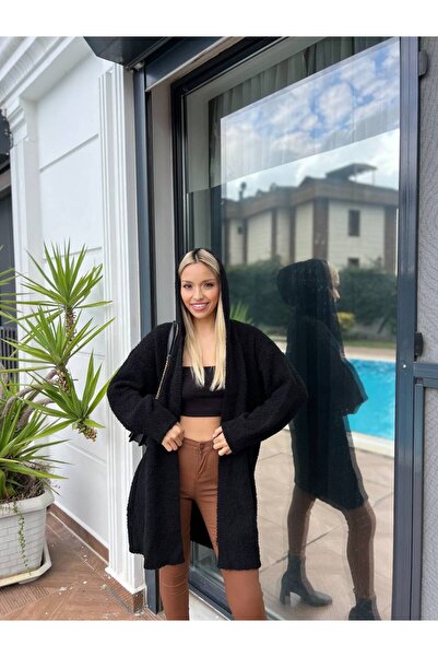 For Angels Hooded Long Boucle Cardigan