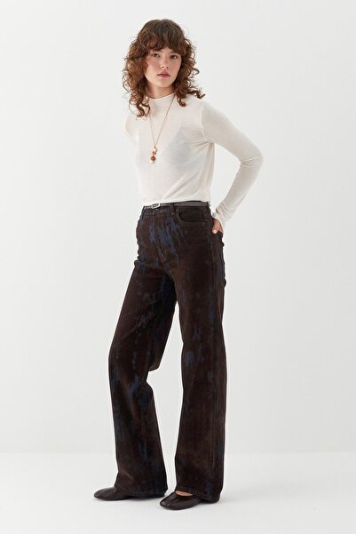 MARKALİSTE Wide Leg Baskılı Denim Kahverengi