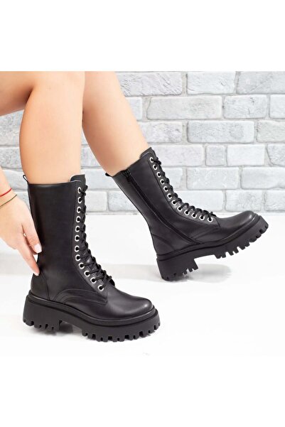 Modlet.ro Women's black thick-sole leather boots MOD02470