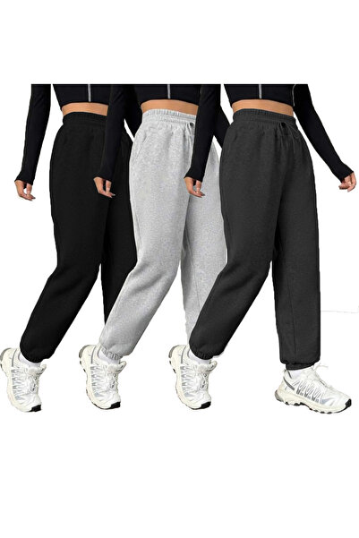 mw memowear Unisex 2 ip Örme Kumaş Rahat Kesim 3'Lü Set Bel ve Paça Lastikli ...