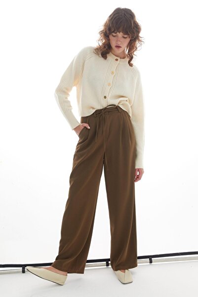 MARKALİSTE Lace-Up Palazzo Pants Khaki