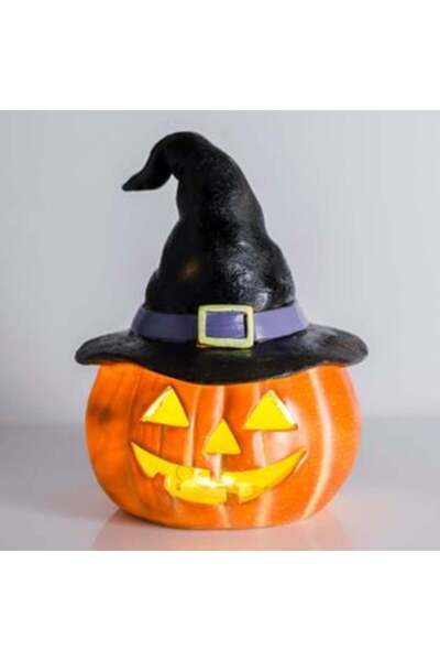 SHOPIENS Dovleac decorativ de Halloween cu pălărie și lumină 24 x 24 x 30 cm