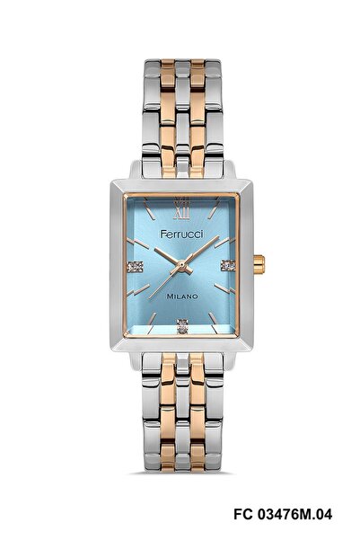 Ferrucci Fc03476M.04 Rose Gold Grey Angular 25 mm Blue Dial Women's Wristwatch