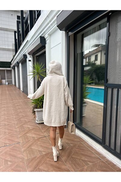 For Angels Hooded Long Boucle Cardigan