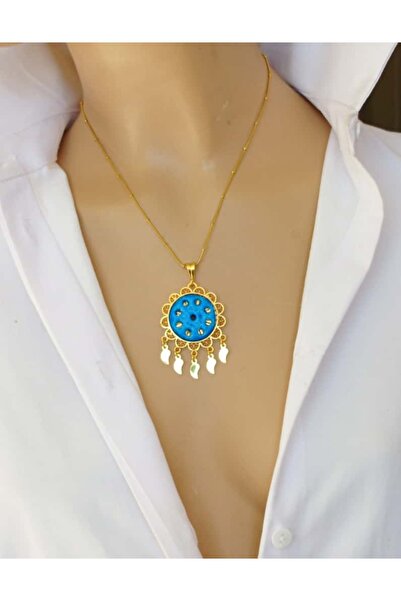 shop Çelik 9 Gözlü Süryani Nazar Kolyesi – 40+5 cm Ayarlanabilir Zincirli, Koruyucu Firuze Taşlı