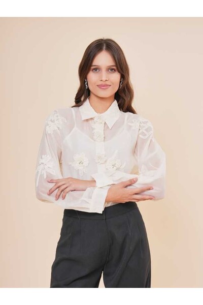 SERPİL Kadın Nakış Detaylı Gömlek 50529