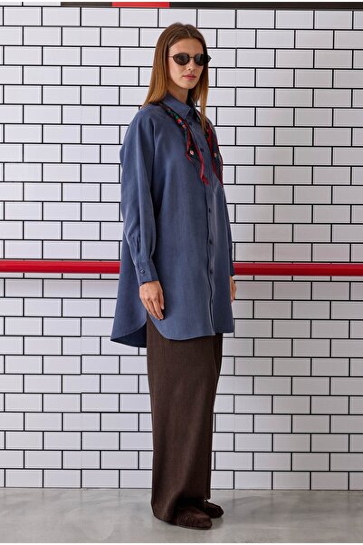 HEQA Reglan Kol Basic Gömlek Kot Mavi