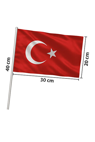 Sibel Günay Butik Bez Türk Bayrağı | Ay Yıldızlı | 20×30 cm | Tutma Saplı